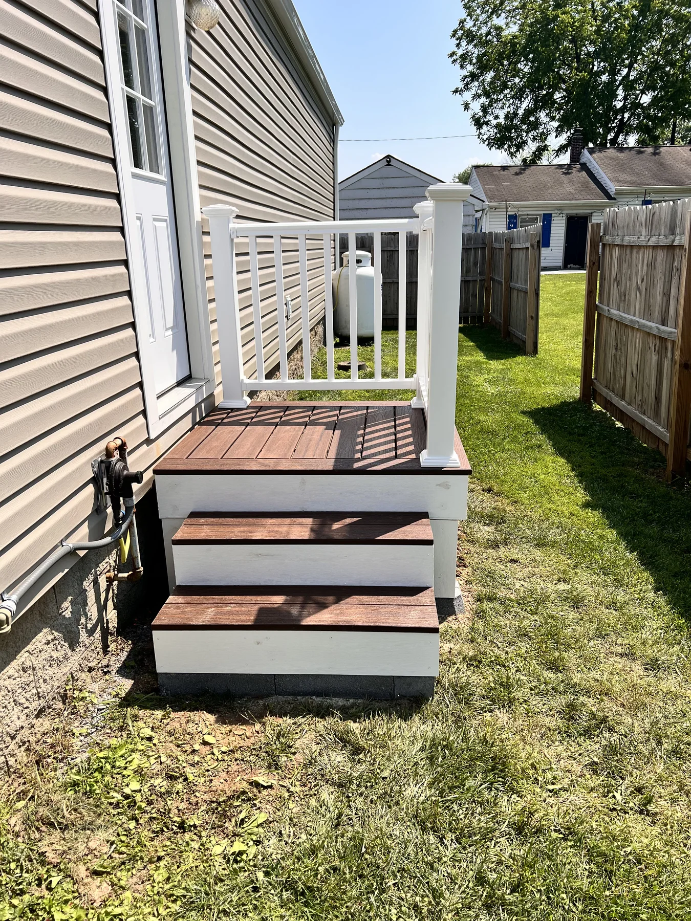 Deck steps at the rear of a home
