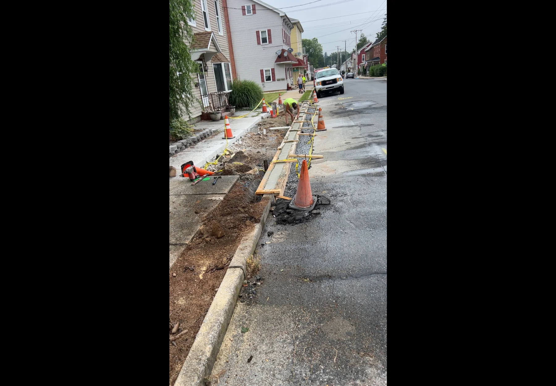 Sidewalk and curb work in progress